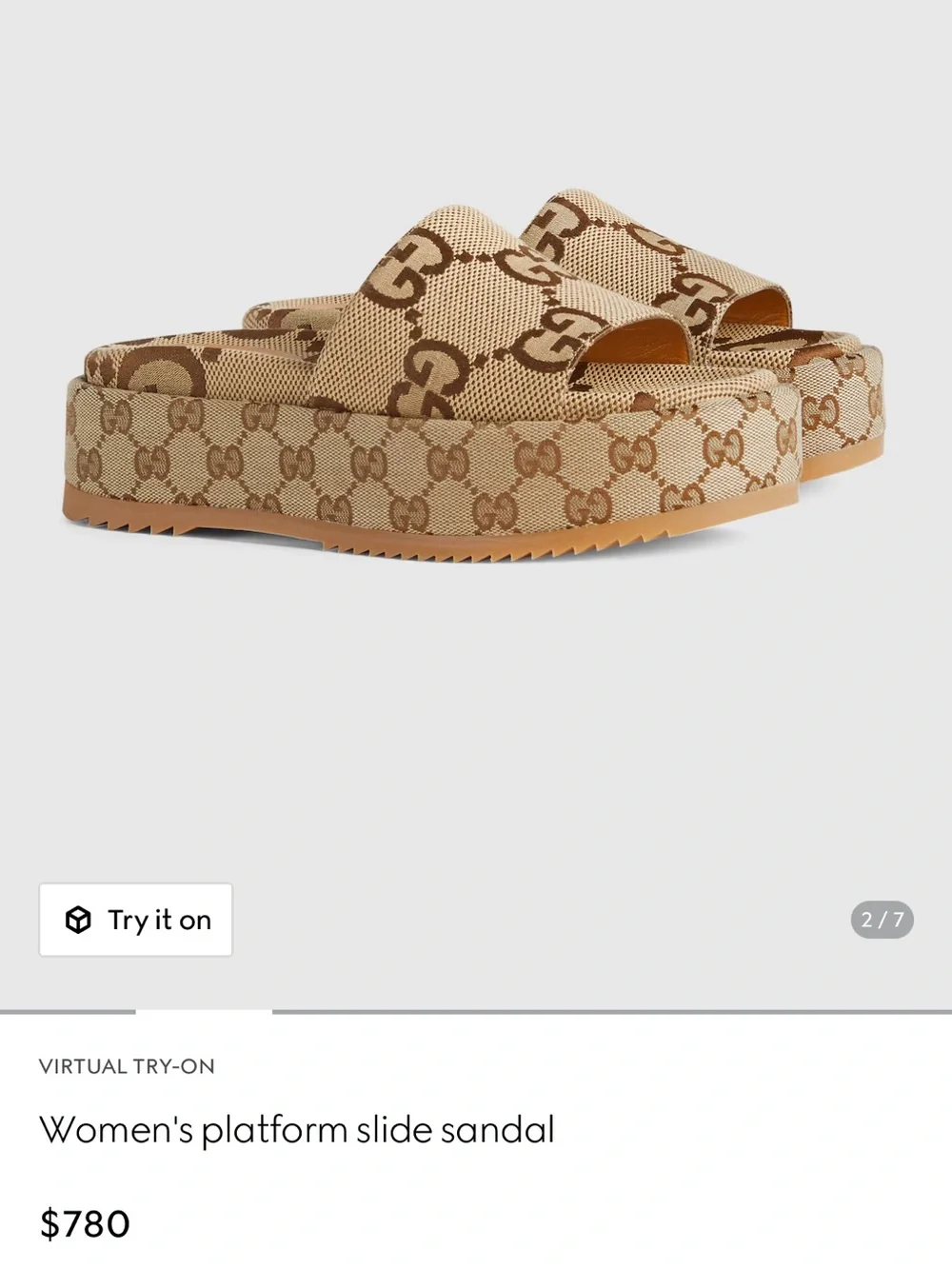 Gucci Beige and Brown GG Canvas Platform Slides